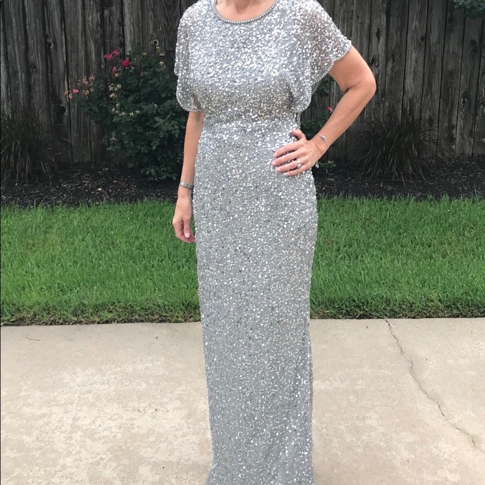 Adrianna Papell silver sequin evening gown - Picture 1 of 7